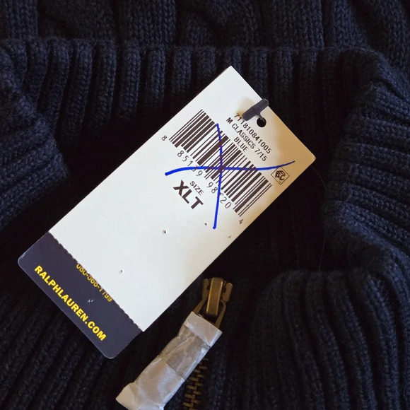 POLO Ralph Lauren Men's Blue 100% Cotton Cable Knit Quarter Zip Sweater Size XLT - Picture 10 of 11